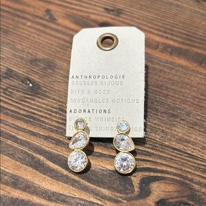 Anthropologie Gold-tone Triple Clear Crystal Drop Earrings